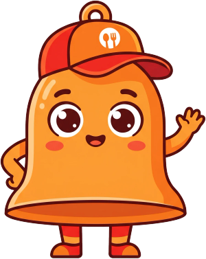 O mascote do Tilim, um sininho laranja de boné, acenando